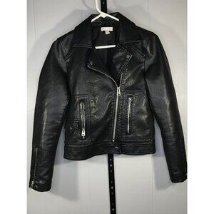 TOPSHOP Women’s Black Faux Leather Biker Jacket Motorcycle Sz US 2 Vegan